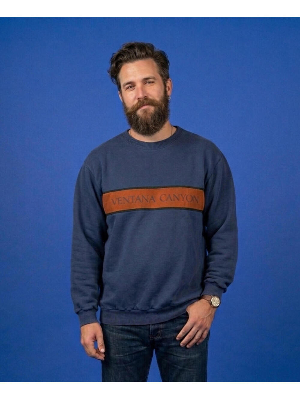 Vintage Ventana Canyon Sidi Blue Crewneck Sweatshirt Men's 2XL Faux Suede